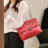 Vintage Women Casual Bag PU Leather Solid Chain Shoulder Messenger