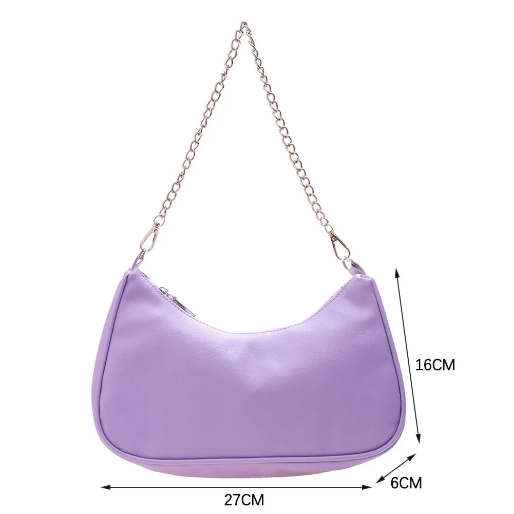 Vintage Women Casual PU Leather Chain Purse Underarm Shoulder Bag