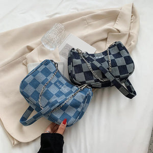 Vintage Women Checkered Shoulder Bags for Daily Leisure Shopping