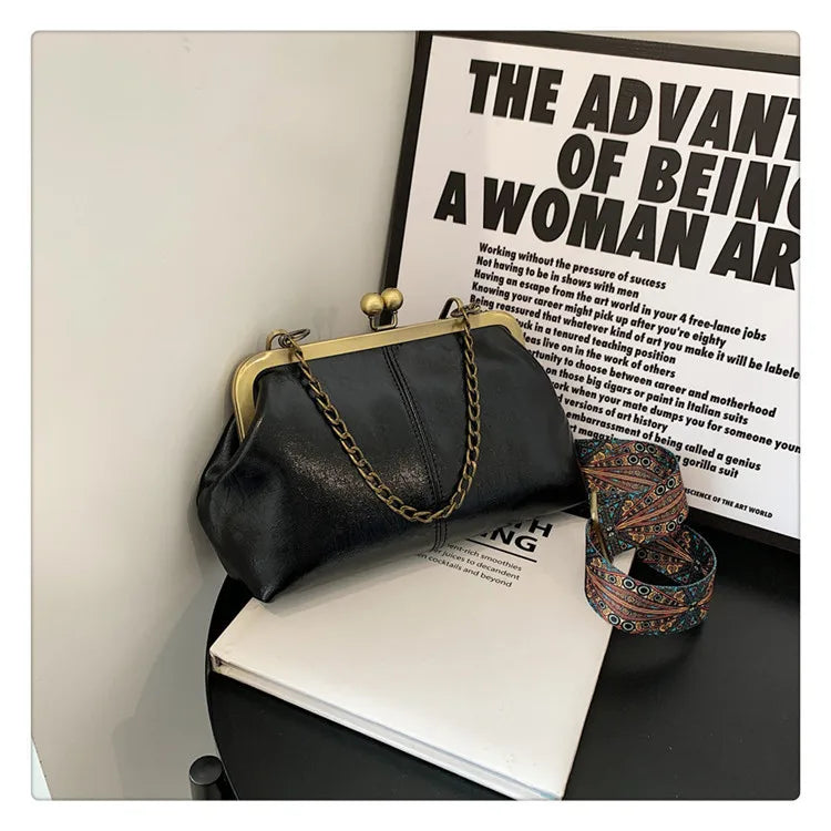 Vintage PU Leather Chain Tote Handbag Crossbody Bag