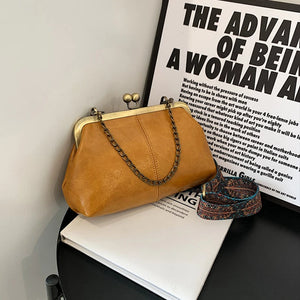 Vintage PU Leather Chain Tote Handbag Crossbody Bag