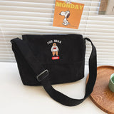 Vintage Corduroy Bear Embroidery Shoulder Bag Large Capacity Handbag