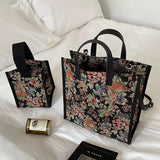 Vintage Floral Shoulder Bag Mini Square Canvas Tote Style Female Crossbody