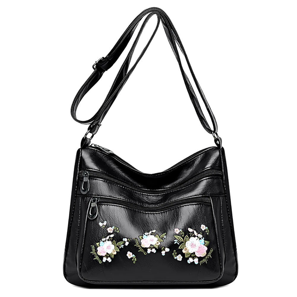 Vintage Flower Embroidery Crossbody Bag Travel Handbag