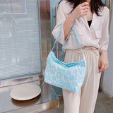 Vintage Women Flower Printing Underarm Bags Canvas Shoulder Shopping Bag