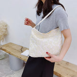 Vintage Women Flower Printing Underarm Bags Canvas Shoulder Shopping Bag