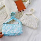 Vintage Women Flower Printing Underarm Bags Canvas Shoulder Shopping Bag
