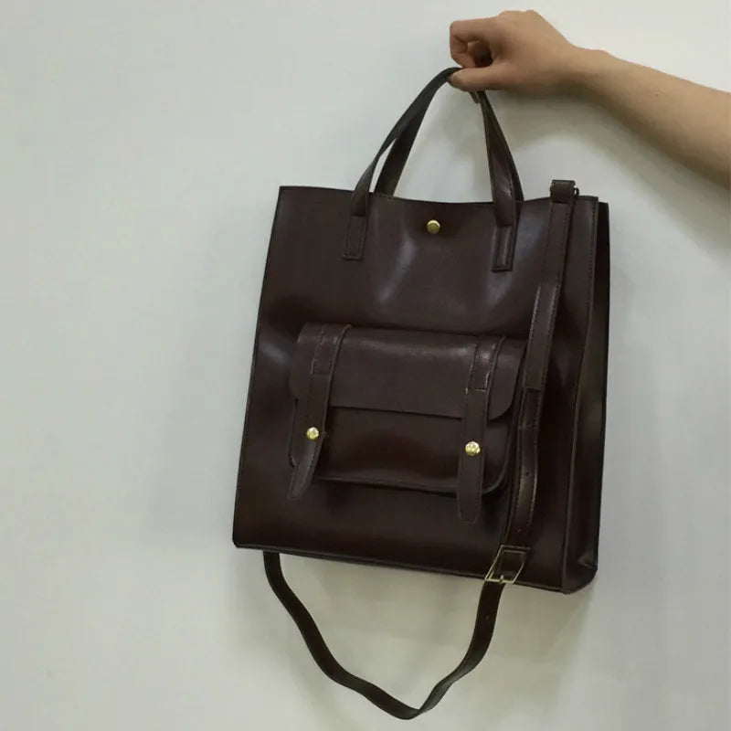 Vintage Women Handbag Large Capacity PU Leather Shoulder Bag