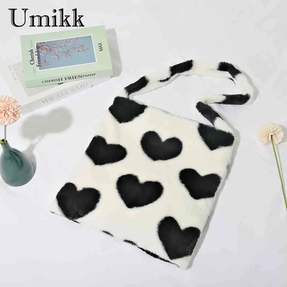 Vintage Women Handbag Large Capacity Soft Plush Ladies Tote Bag Love Print