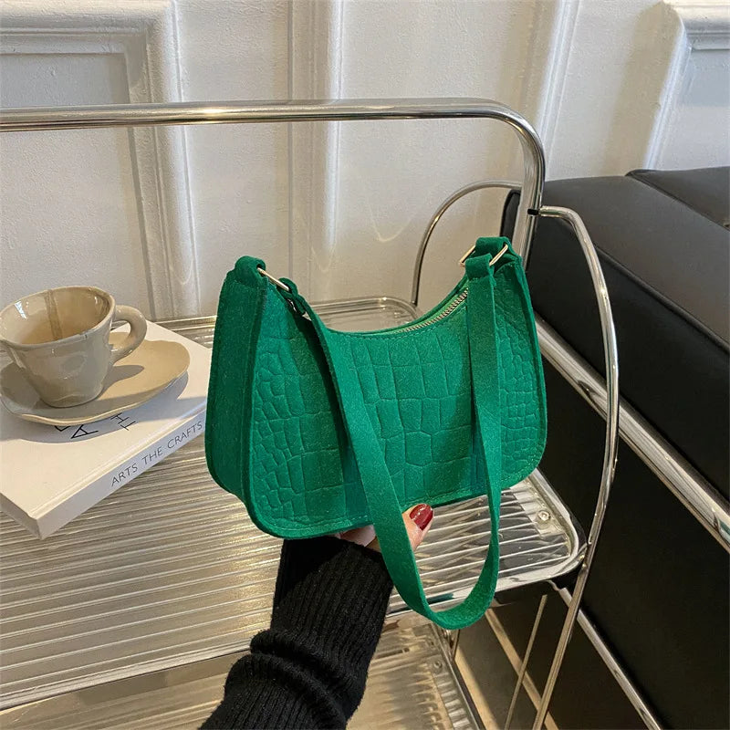 Vintage Green Felt Tote Bag Women Handbag