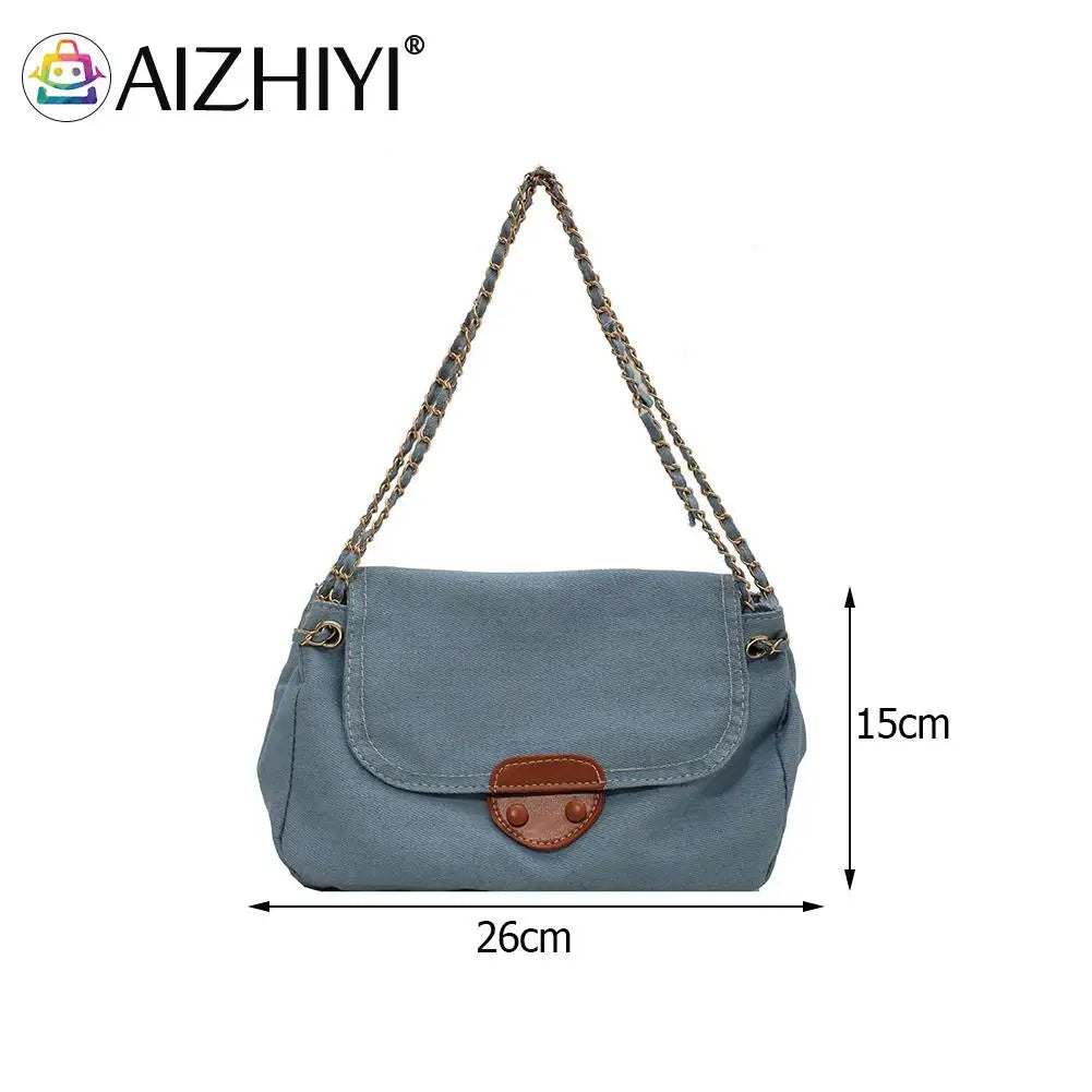 Vintage Denim Shoulder Crossbody Bag Ladies Casual Flap Purse Handbags