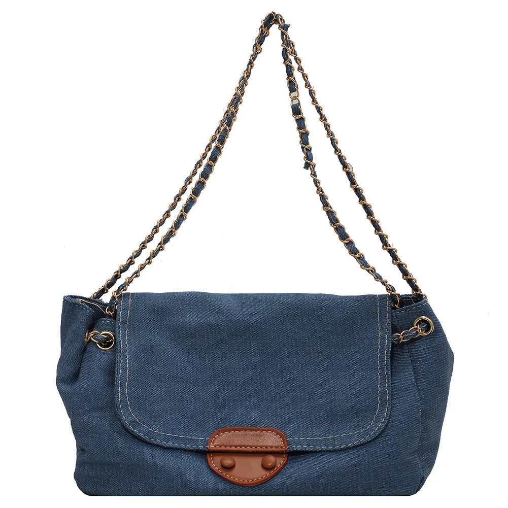 Vintage Denim Chain Crossbody Bag Casual All-match Street Messenger Handbag