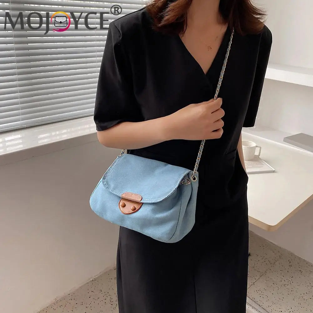 Vintage Denim Chain Shoulder Crossbody Bag Casual Street Travel Handbags