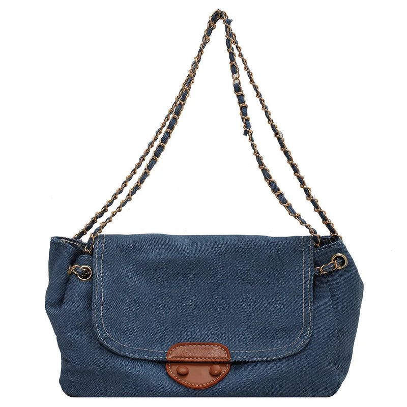 Vintage Denim Chain Shoulder Crossbody Bag Casual Street Travel Handbags