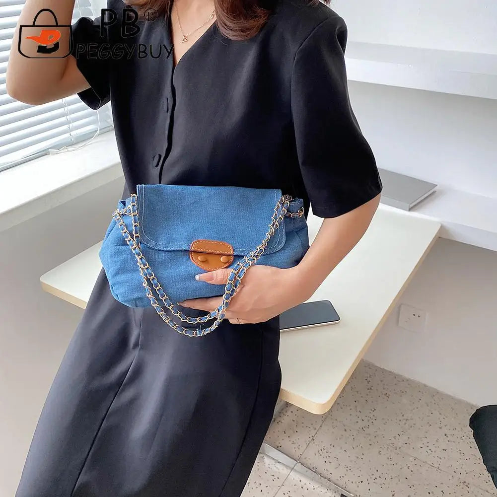 Vintage Denim Chain Crossbody Bag Casual All-match Street Messenger Handbag