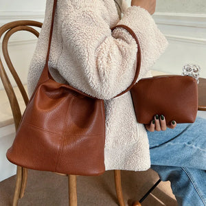 Vintage Women Hobo Bags High Soft Leather Bucket Bag Casual Patchwork Handbag