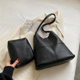 Vintage Women Hobo Bags High Soft Leather Bucket Bag Casual Patchwork Handbag