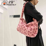 Vintage Women Leopard Plush Print Shoulder Bag
