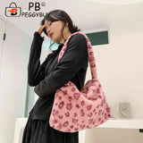 Vintage Women Leopard Plush Print Shoulder Bag