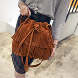 Vintage Women Messenger Bag with Tassels Faux Suede Handbag