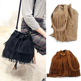 Vintage Women Messenger Bag with Tassels Faux Suede Handbag
