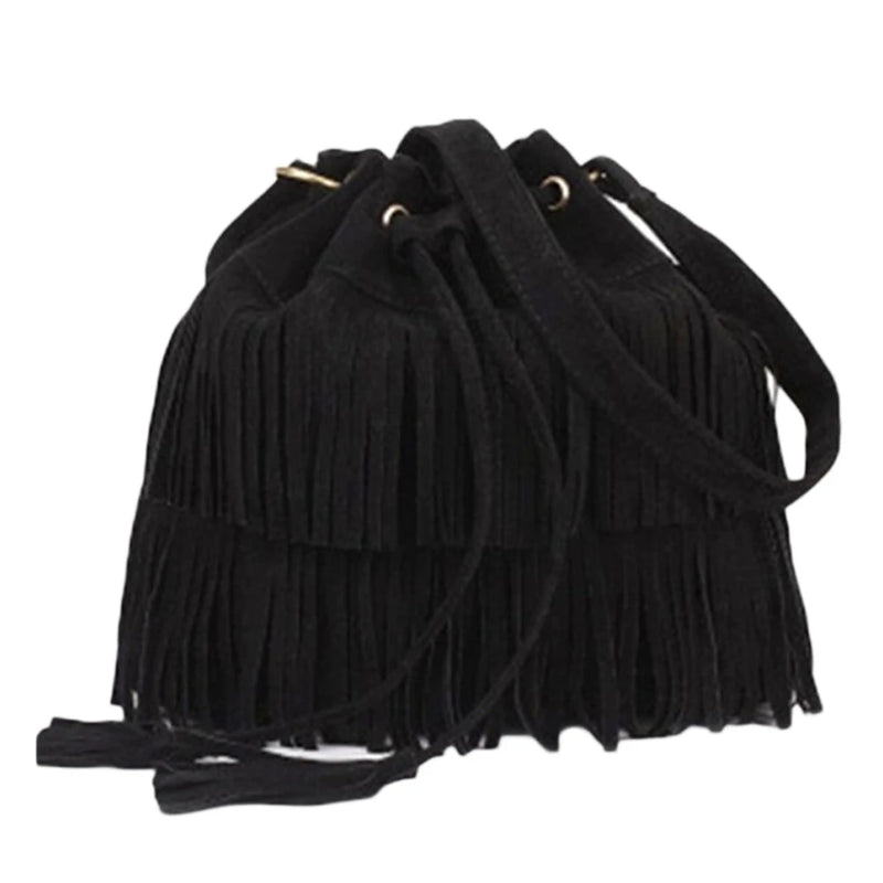 Vintage Women Messenger Bag with Tassels Faux Suede Handbag