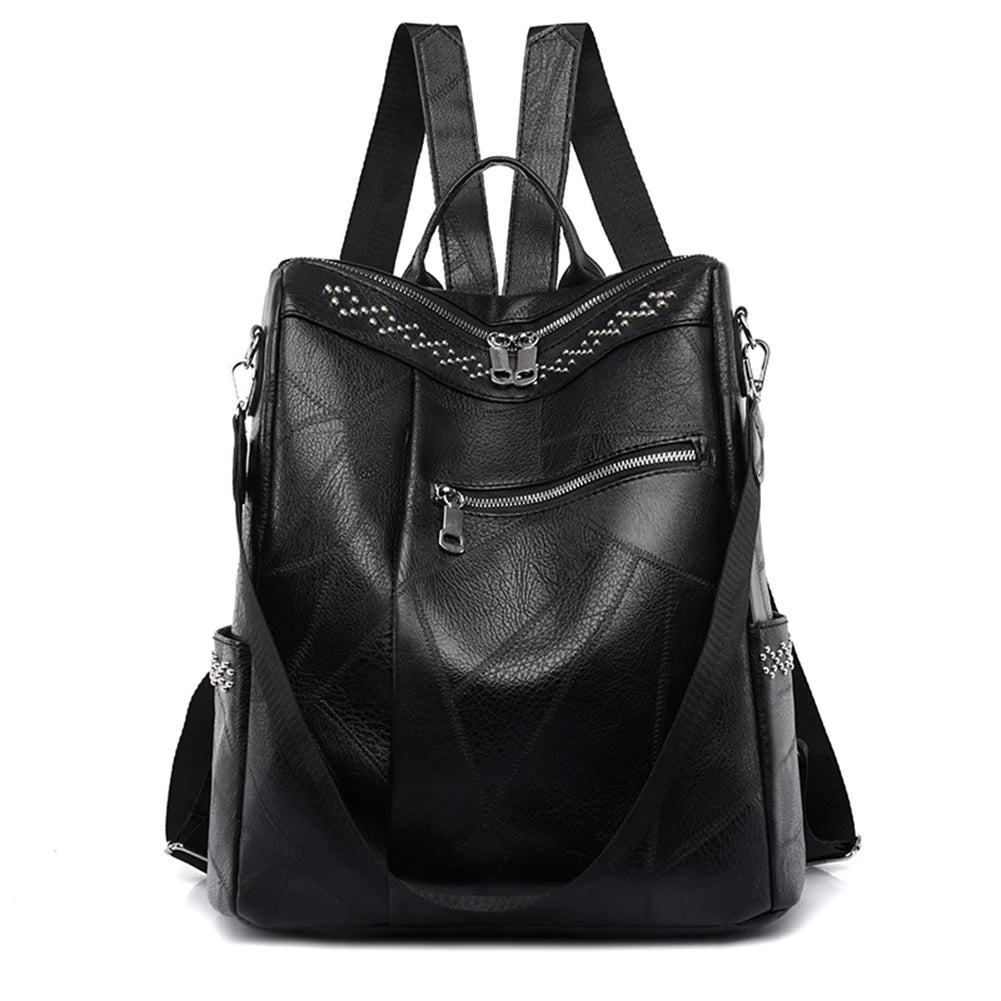 Vintage Women PU Leather Backpack Knapsacks Large Capacity Handbag