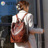 Vintage Women PU Leather Backpack Knapsacks Large Capacity Handbag