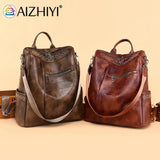 Vintage Women PU Leather Backpack Knapsacks Large Capacity Handbag