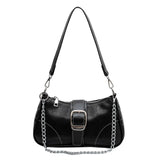 Vintage Women PU Leather Chain Bag Small Square Bag Commuter Shoulder Bag