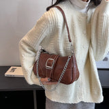 Vintage Women PU Leather Chain Bag Small Square Bag Commuter Shoulder Bag