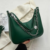 Vintage PU Leather Crossbody Armpit Bags Chain Saddle Lady Shoulder Bags
