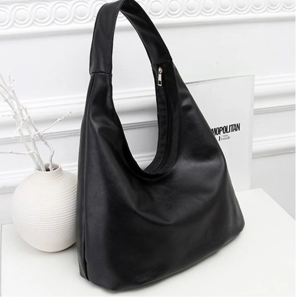Vintage Women PU Leather Handbag Casual Rinestone Large Shoulder Bag