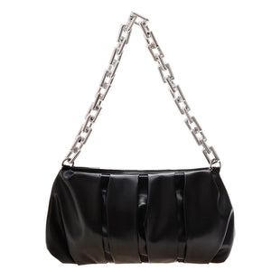 Vintage Women PU Leather Pleated Shoulder Bag Acrylic Thick Chain Handbag