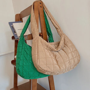 Vintage Quilted Shoulder Bag Winter Handbag Female Nylon Crossbody