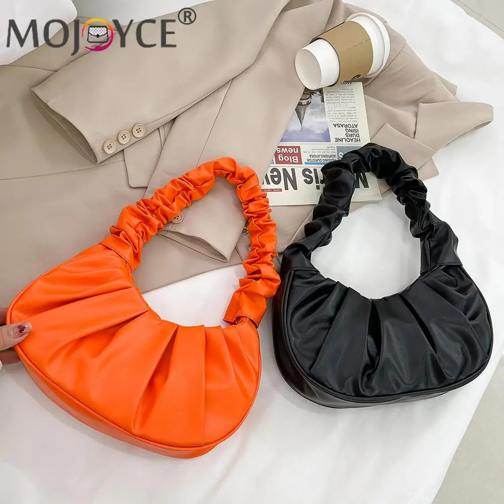 Vintage Women Pleated Large PU Leather Handbag