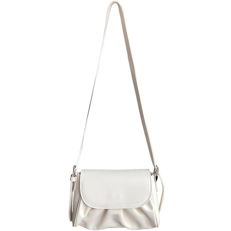 Vintage Women Pleated Shoulder Bag Casual All-match Ladies Small Handbag Purse