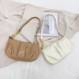 Vintage Women Pleated Thick Chain Shoulder Underarm Bag Casual All-match