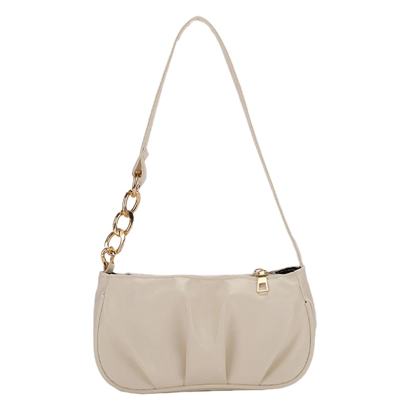 Vintage Women Pleated Thick Chain Shoulder Underarm Bag Casual All-match