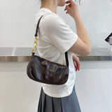 Vintage Women Pleated Thick Chain Shoulder Underarm Bag Casual All-match