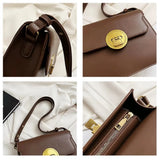 Vintage Small Square Bag PU Leather Flap Handbag Solid Shoulder Purse