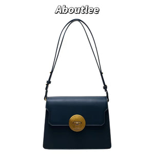 Vintage Small Square Bag PU Leather Flap Handbag Solid Shoulder Purse