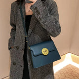 Vintage Small Square Bag PU Leather Flap Handbag Solid Shoulder Purse