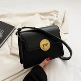 Vintage Small Square Bag PU Leather Flap Handbag Solid Shoulder Purse