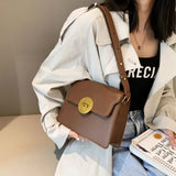 Vintage Small Square Bag PU Leather Flap Handbag Solid Shoulder Purse