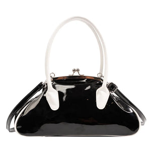 Vintage Women Shell Handbag Kiss Lock PU Leather Clip Bags