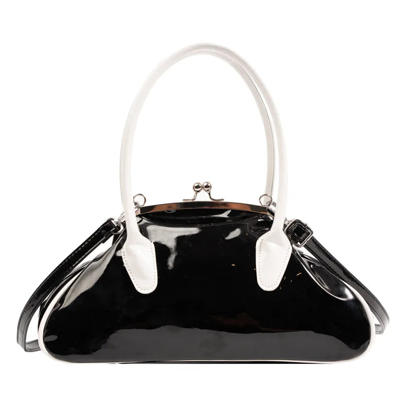 Vintage Women Shell Handbag Kiss Lock PU Leather Clip Bags Female Retro Shoulder