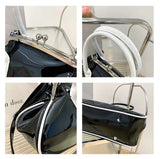 Vintage Women Shell Handbag Kiss Lock PU Leather Clip Bags