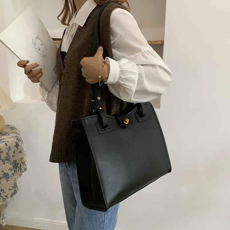 Vintage Women Shoulder Bag Large Capacity Solid PU Leather Female Casual