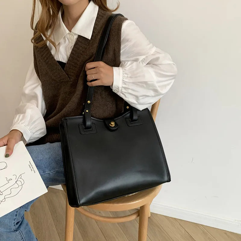 Vintage Women Shoulder Bag Large Capacity Solid PU Leather Female Casual